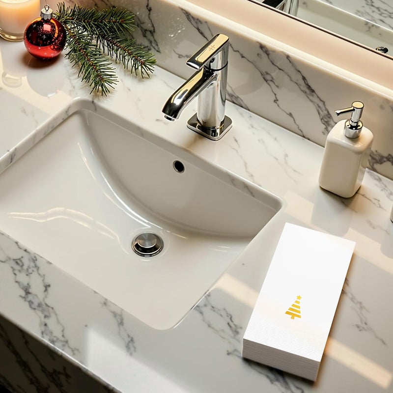 Tbsone Christmas Paper Napkins Disposable: Guest Dinner Hand Towels, Gold Foil Christmas Trees Design for Table Decor, Bathroom, Home, Kitchen, Holiday Cocktail Party (50 Pack) - Image 5